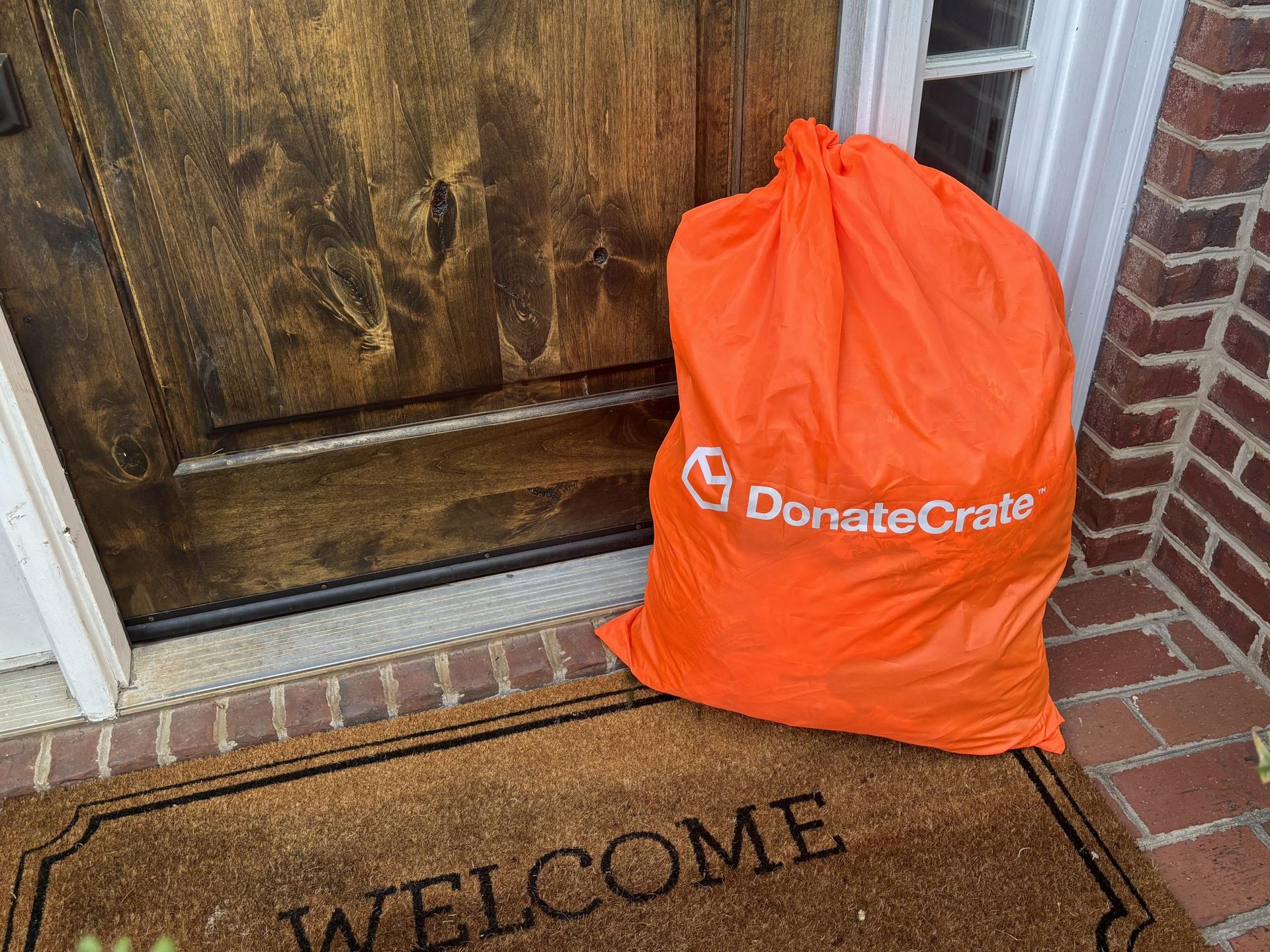 DonateCrate donation bag waiting on a doorstep